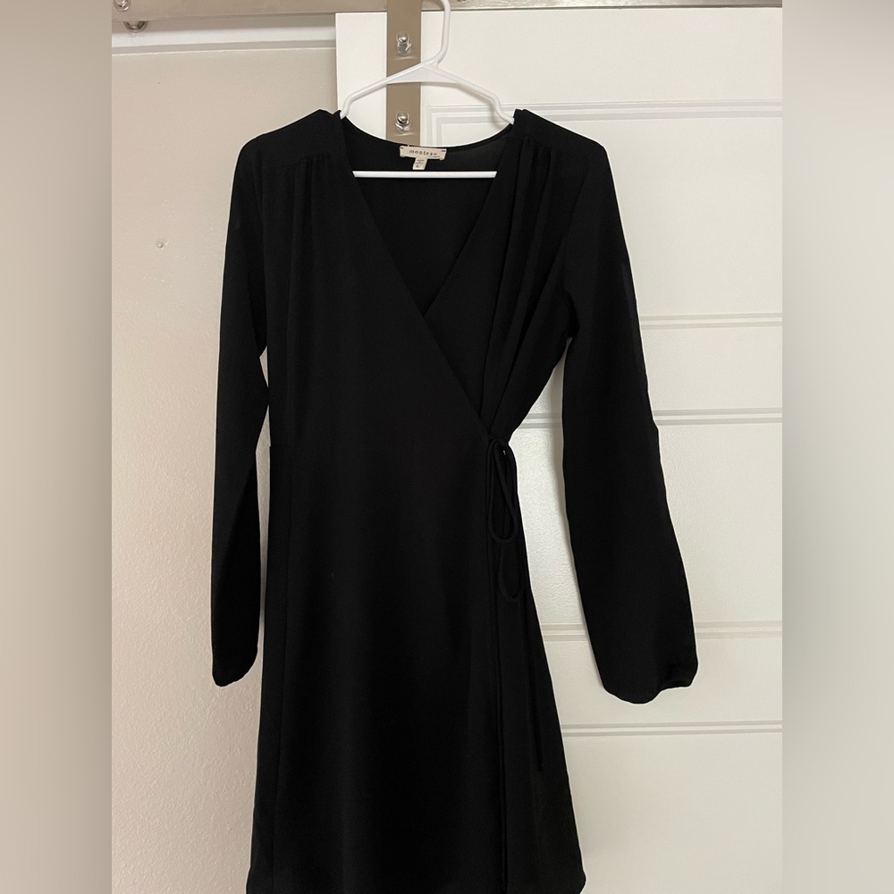 Short black tie front dress